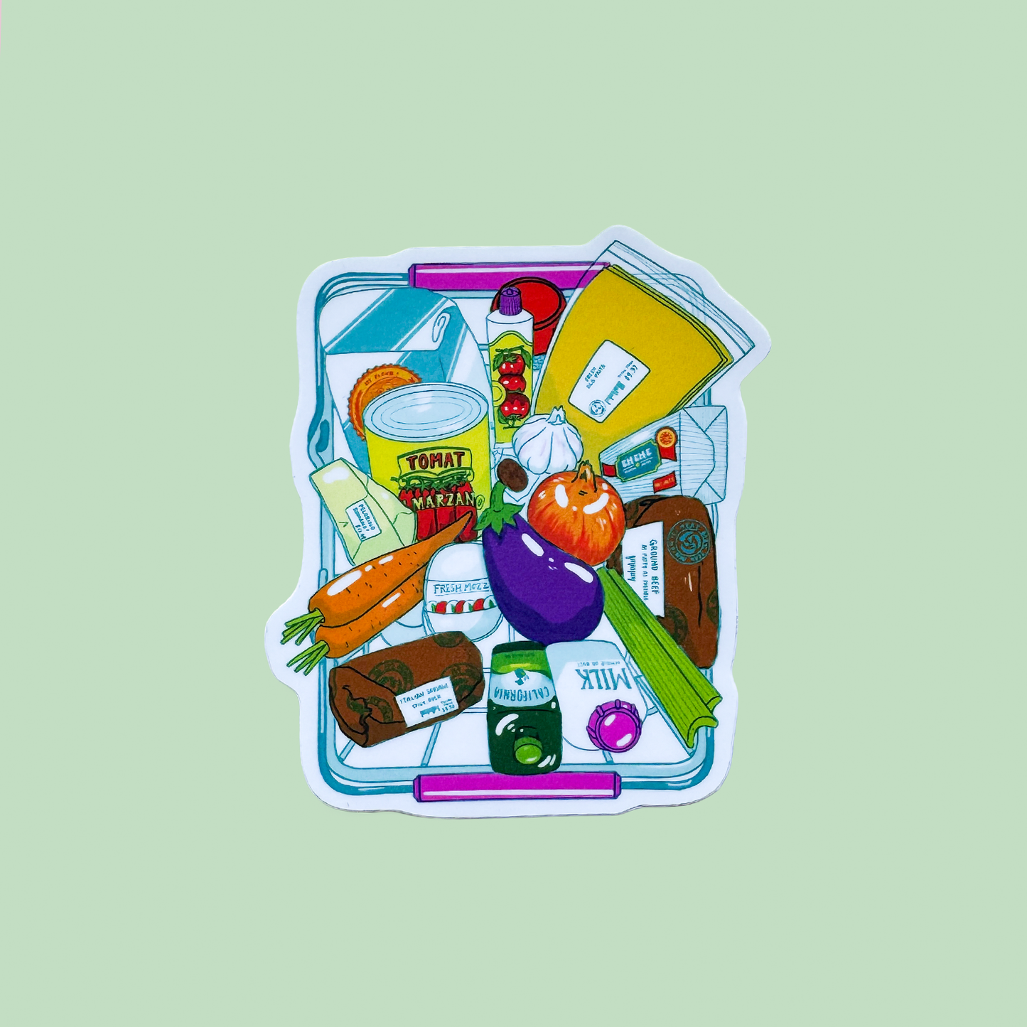 Party Lasagna Grocery Basket Vinyl Sticker