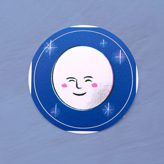 Full Moon Illustrated Round Sticker