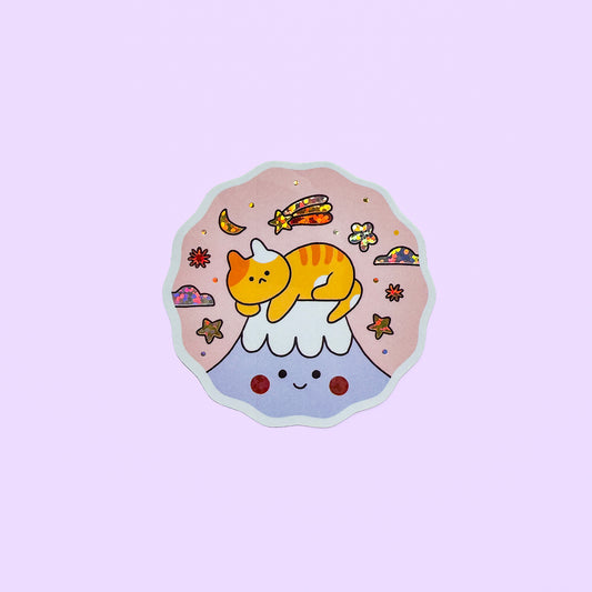 Cat on Mount Fuji Sticker