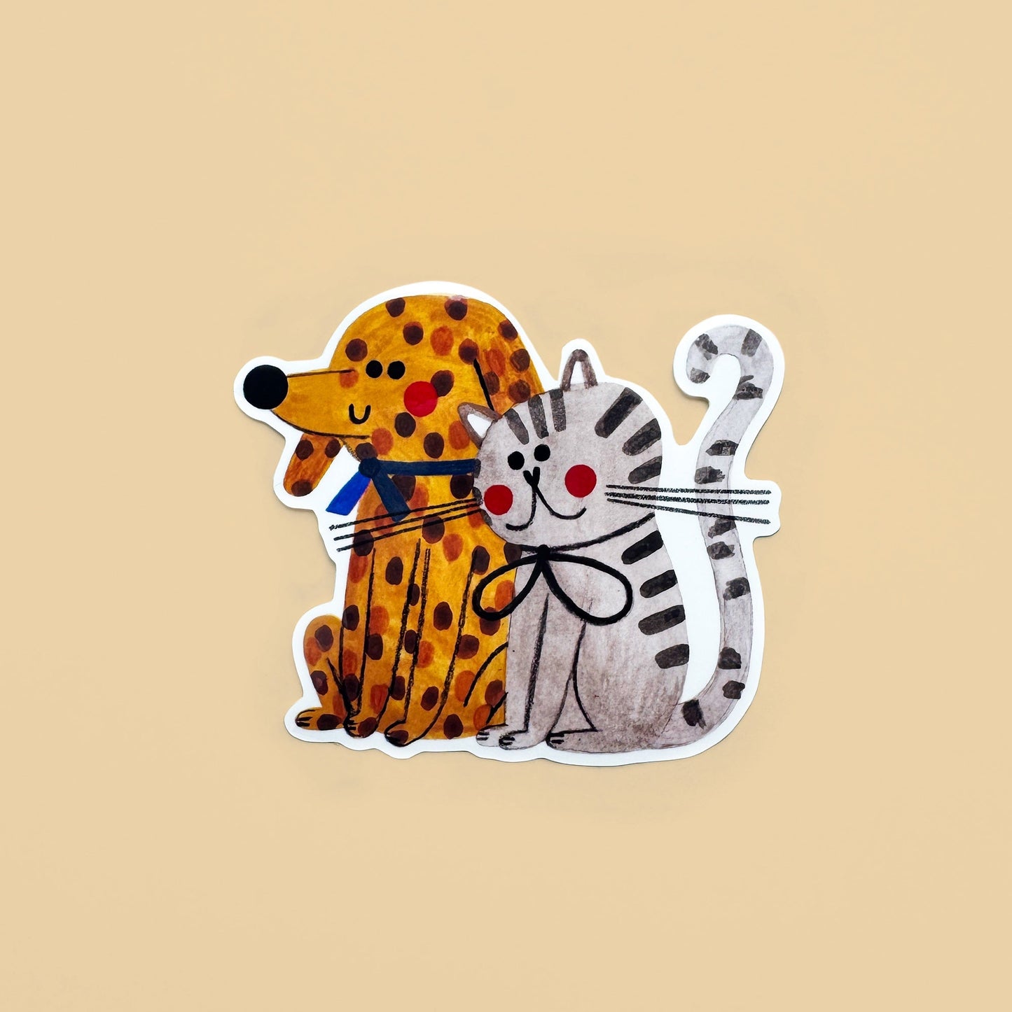Illustration of a dog and a cat on a beige background