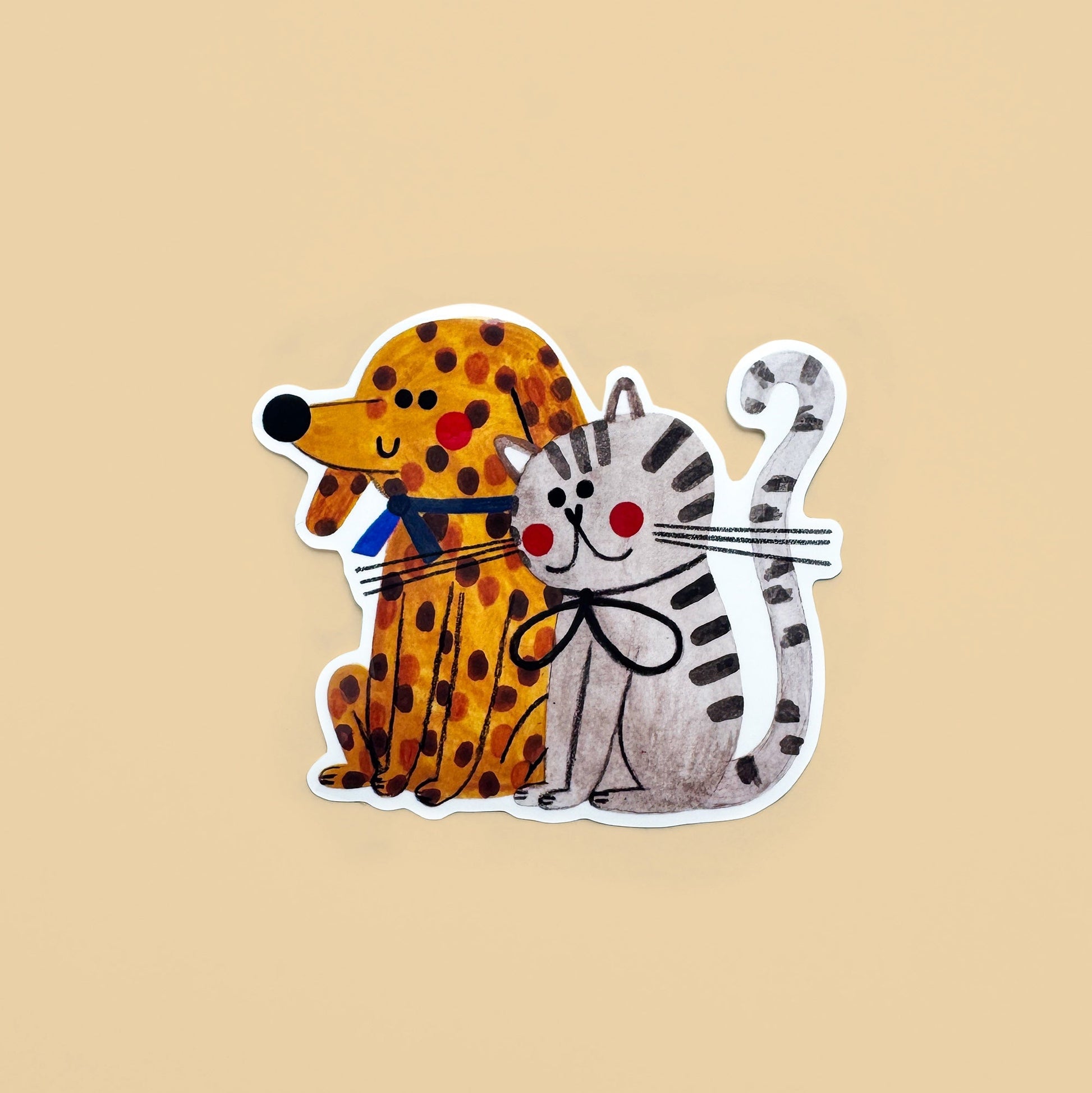 Illustration of a dog and a cat on a beige background