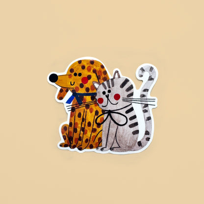 Illustration of a dog and a cat on a beige background