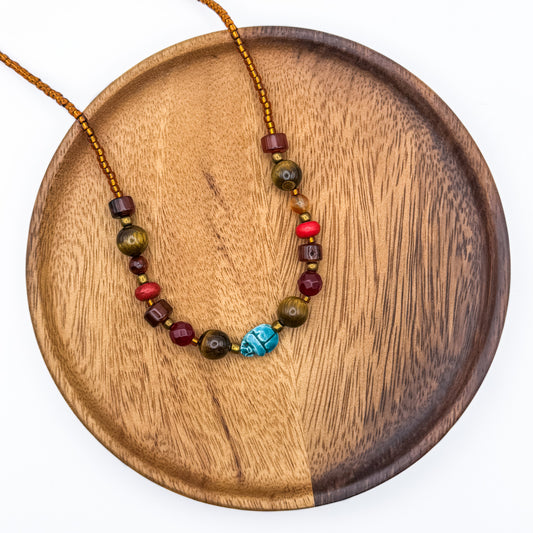 Turquoise Scarab Bead Necklace I